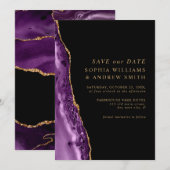 Paars & Goud Save the Date Kaart (Voorkant / Achterkant)