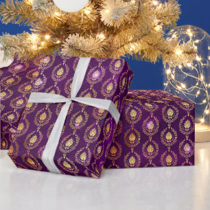 Paars & Goud Sierlijke Glitterpatroon Cadeaupapier