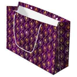 Paars & Goud Sierlijke Glitterpatroon Groot Cadeauzakje