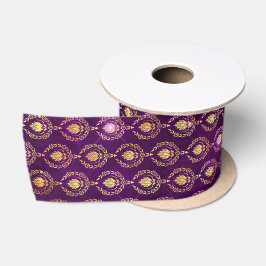 Paars & Goud Sierlijke Glitterpatroon Satijnen Lint