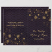 paars goud Snowflakes bruiloft programma's gevouwe (Voorkant / Achterkant)