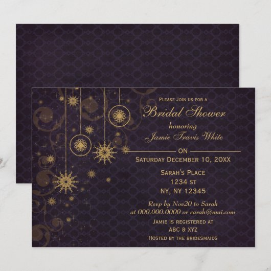paars goud Snowflakes Winter Vrijgezellenfeest Uit Kaart (Voorkant / Achterkant)