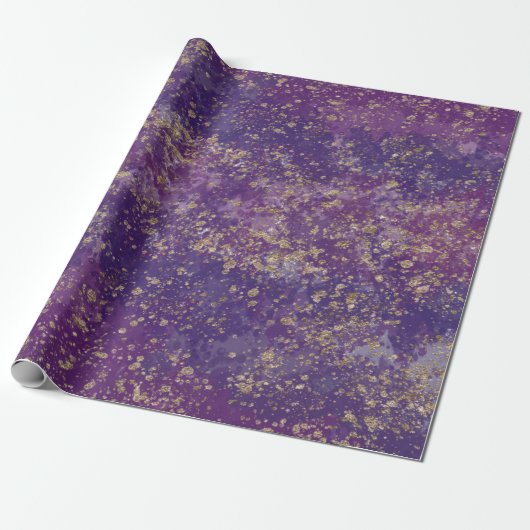 Paars & Goud Spatten Glam Modern Cadeaupapier (Uitgerold)
