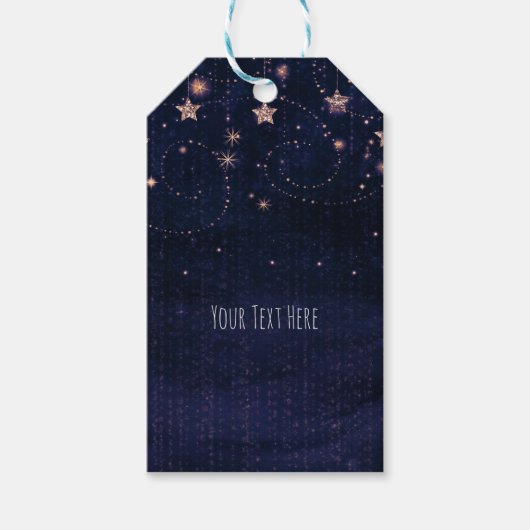 Paars & Goud Sterrenhemel Feestartikel Cadeaulabel (Voorkant)