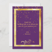 Paars goud verjaardag dank je kaart (Achterkant)