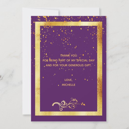 Paars goud verjaardag dank je kaart (Achterkant)