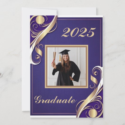 Paars Goud Witte Afstuderen Kaart (Voorkant)
