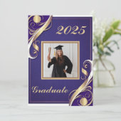 Paars Goud Witte Afstuderen Kaart (Staand voorkant)