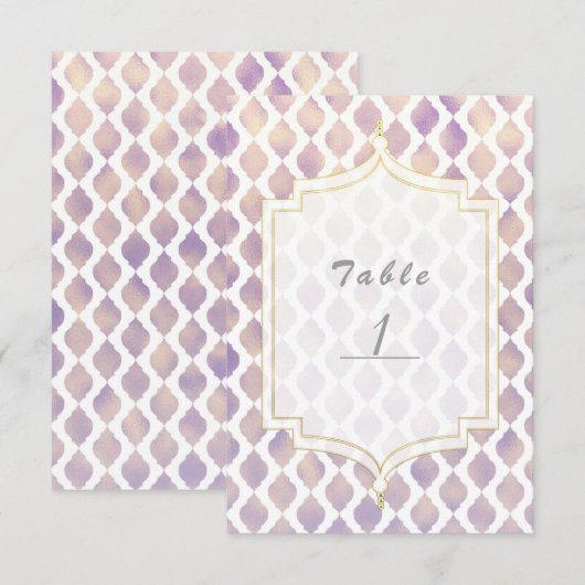 Paars Goud & Witte Marokkaanse Moderne Tafel Numme Kaart (Voorkant / Achterkant)
