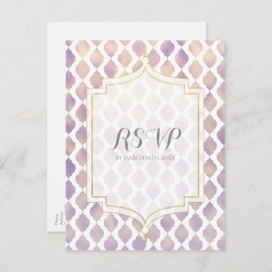 Paars Goud & Witte Marokkaanse Moderne Trouw-RSvp Uitnodiging Briefkaart (Voorkant / Achterkant)