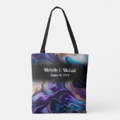 Paars, Goud & Zwart Bruidsmeisjes Team Trouwfeest Tote Bag (Achterkant)