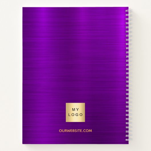 Paars goudbedrijf logo elegante handtekening notitieboek (Achterkant)