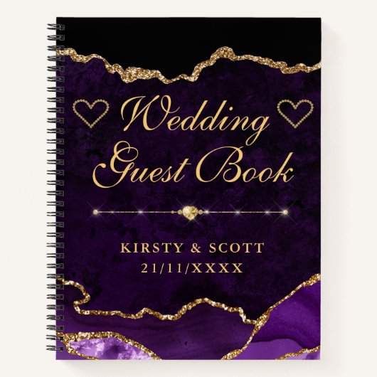 Paars goudbruin Glitter Agate Wedding Guest Book Notitieboek (Voorkant)