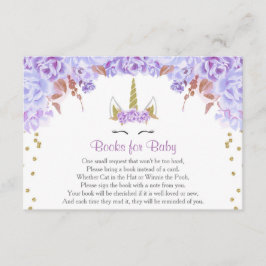 Paars goudeenhoorn baby shower informatiekaartje