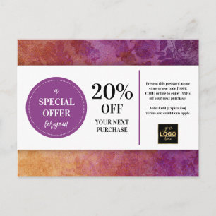 Paars Gouden Aangepaste Coupon Korting Postkaart