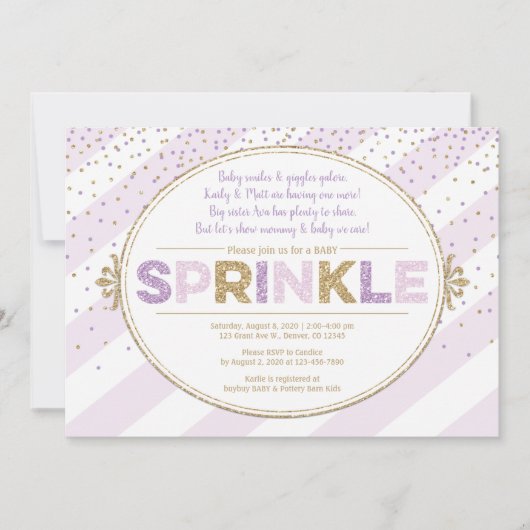 paars gouden baby uitnodigen meisje glitter kaart (Voorkant)