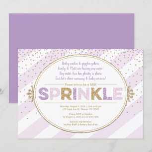 paars gouden baby uitnodigen meisje glitter kaart