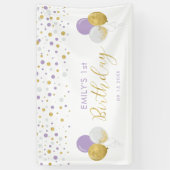 Paars & Gouden Ballon 1e Verjaardag Banner (Verticaal)