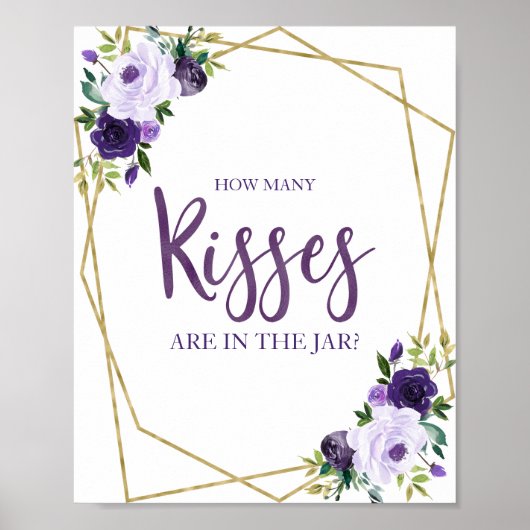 Paars Gouden Bloem Hoeveel Kusjes Bord Poster (Voorkant)