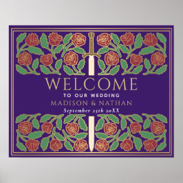 Paars Gouden Bloem Koninklijk Huwelijk Welkomstbor Poster