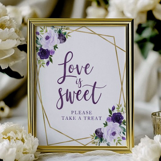 Paars Gouden Bloem Love Is Sweet Bord Poster
