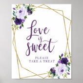 Paars Gouden Bloem Love Is Sweet Bord Poster (Voorkant)