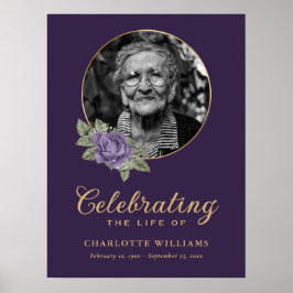 Paars gouden bloem rouwfoto welkomstbord poster