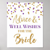 Paars Gouden Confetti Advies voor de Bruid Bord Poster (Voorkant)