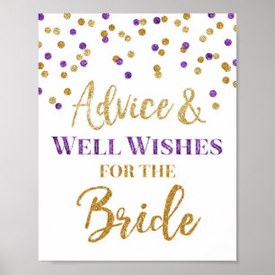 Paars Gouden Confetti Advies voor de Bruid Bord Poster