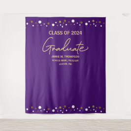 Paars Gouden Confetti Afstudeerklas 2024 Wandkleed