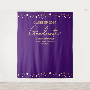 Paars Gouden Confetti Afstudeerklas 2024 Wandkleed