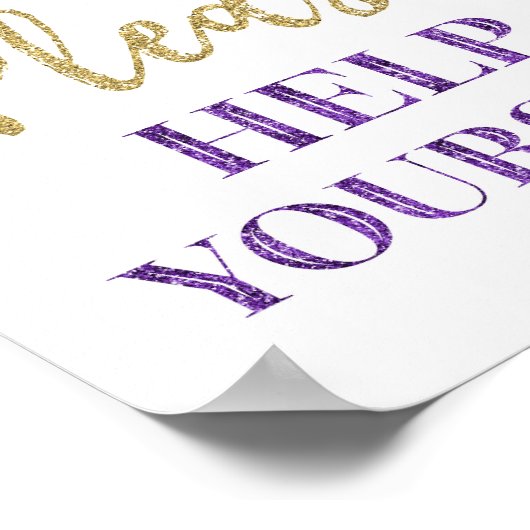 Paars Gouden Confetti Help Uzelf Bord Poster (Hoek)