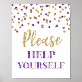 Paars Gouden Confetti Help Uzelf Bord Poster (Voorkant)