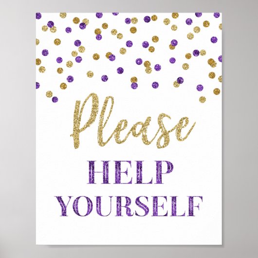 Paars Gouden Confetti Help Uzelf Bord Poster (Voorkant)