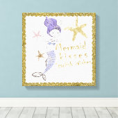 Paars Gouden Glitter Zeemeermin Wensen Zeester Kus Canvas Afdruk (Insitu (Houten vloer))