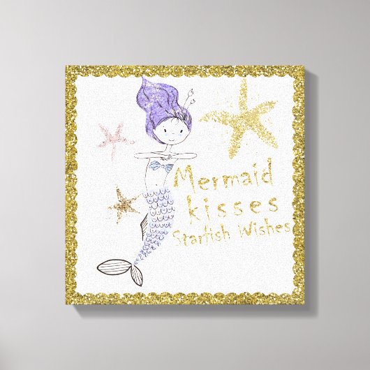 Paars Gouden Glitter Zeemeermin Wensen Zeester Kus Canvas Afdruk (Voorkant)