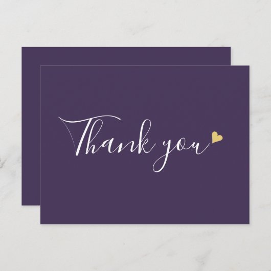 Paars Gouden Hart Script Zakelijk Bedankt Briefkaart (Voorkant / Achterkant)