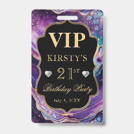 Paars Gouden Hemelse Glitter Agate Verjaardag VIP Badge