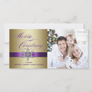 Paars Gouden Kerstgroet Fotokaart Feestdagenkaart
