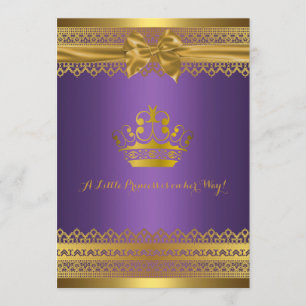 Paars & Gouden Kroon Baby Shower Uitnodiging