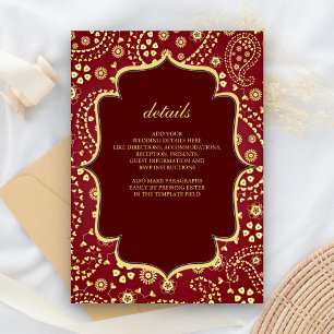Paars Gouden Paisley Bollywood Stijl Indiase Trouw Informatiekaartje