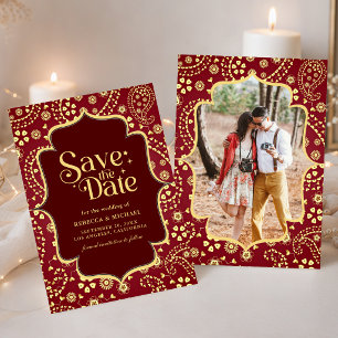 Paars Gouden Paisley Bollywood Stijl Indiase Trouw Save The Date