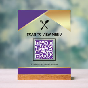 Paars Gouden Restaurant Digitaal QR Code Menu Acryl Bord