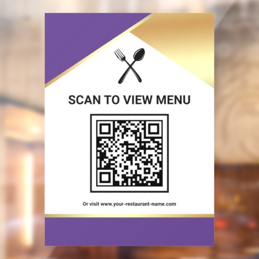 Paars Gouden Restaurant Digitaal QR Code Menu Raamsticker (Vel 2)