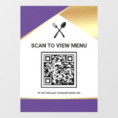 Paars Gouden Restaurant Digitaal QR Code Menu Raamsticker (Vel)
