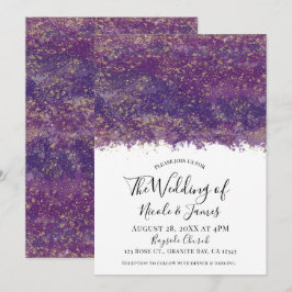 Paars Gouden Spat Moderne Bruiloft Huwelijk Kaart