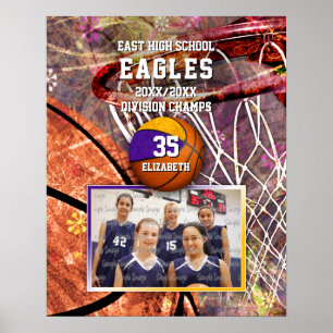 paars gouden team kleuren foto's basketbal poster
