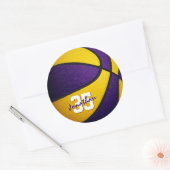 paars gouden team kleuren jongens basketbal ronde sticker (Envelop)