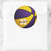 paars gouden team kleuren jongens basketbal ronde sticker (Tas)