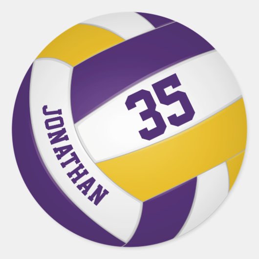 paars gouden team kleuren jongens volleybal ronde sticker (Voorkant)